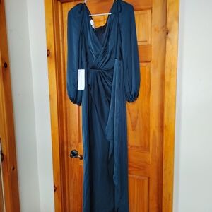 Azazie Midnight Blue Long Sleeve Gown